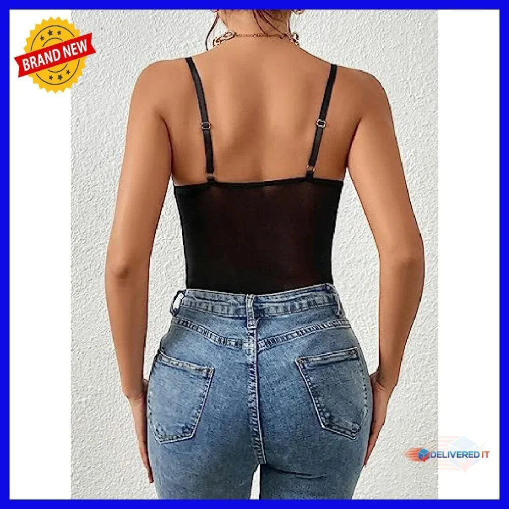 Sheer Mesh Lace Bustier Bodysuit Slim Fit Shapewear Sleeveless